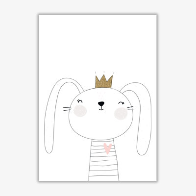 Scandi Cute Bunny With Crown - Painting