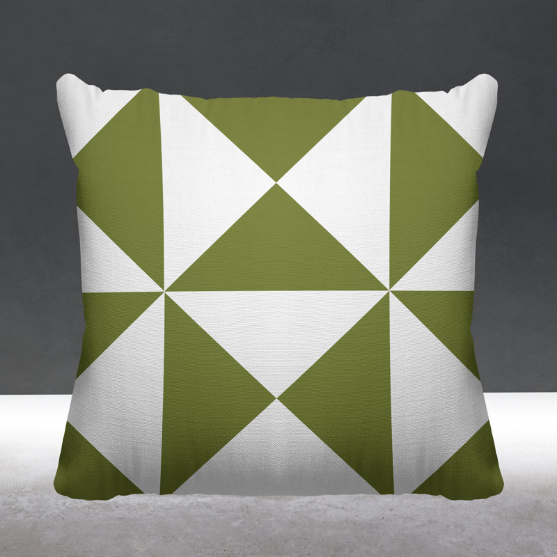 Farrell Geometric Outdoor Reversible Throw Pillow, 15" x 15", Olive Green Geometric 2, Square