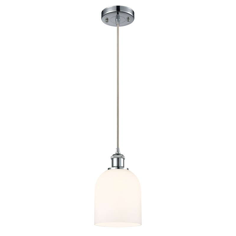 Mini-luminaire suspendu à cordon 6 lumières Ballston Anacaren - 516-G558, Blanc lustré, Chrome poli