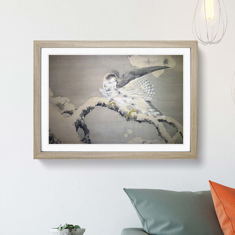 Falcon Birds by Matsumura Goshun - Picture Frame Painting Print, 27cm H x 36cm W x 2cm D, Oak Framed