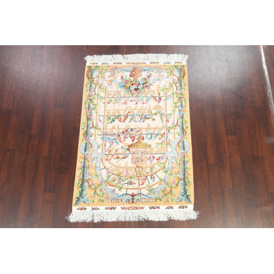 Tapis beige noué à la main de conception unique 4 pi 2 po x 6 pi 0 po