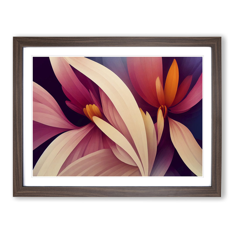 Contemporary Modern Flowers - Framed Print, 25cm H x 34cm W x 2cm D, Walnut