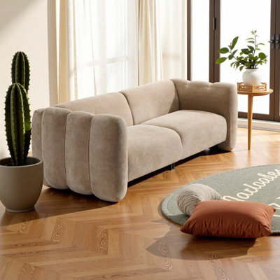 Ã‰lÃ©gant canapÃ© 3 places en bouclÃ© de 210 cm avec motif ondulÃ© â€“ Vert clair, idÃ©al pour le salon, la chambre Ã  coucher et l'appartement