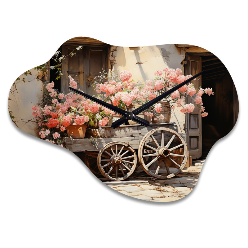 Roues de charrette rose - Old American Cart Cloud - horloge murale, Grand