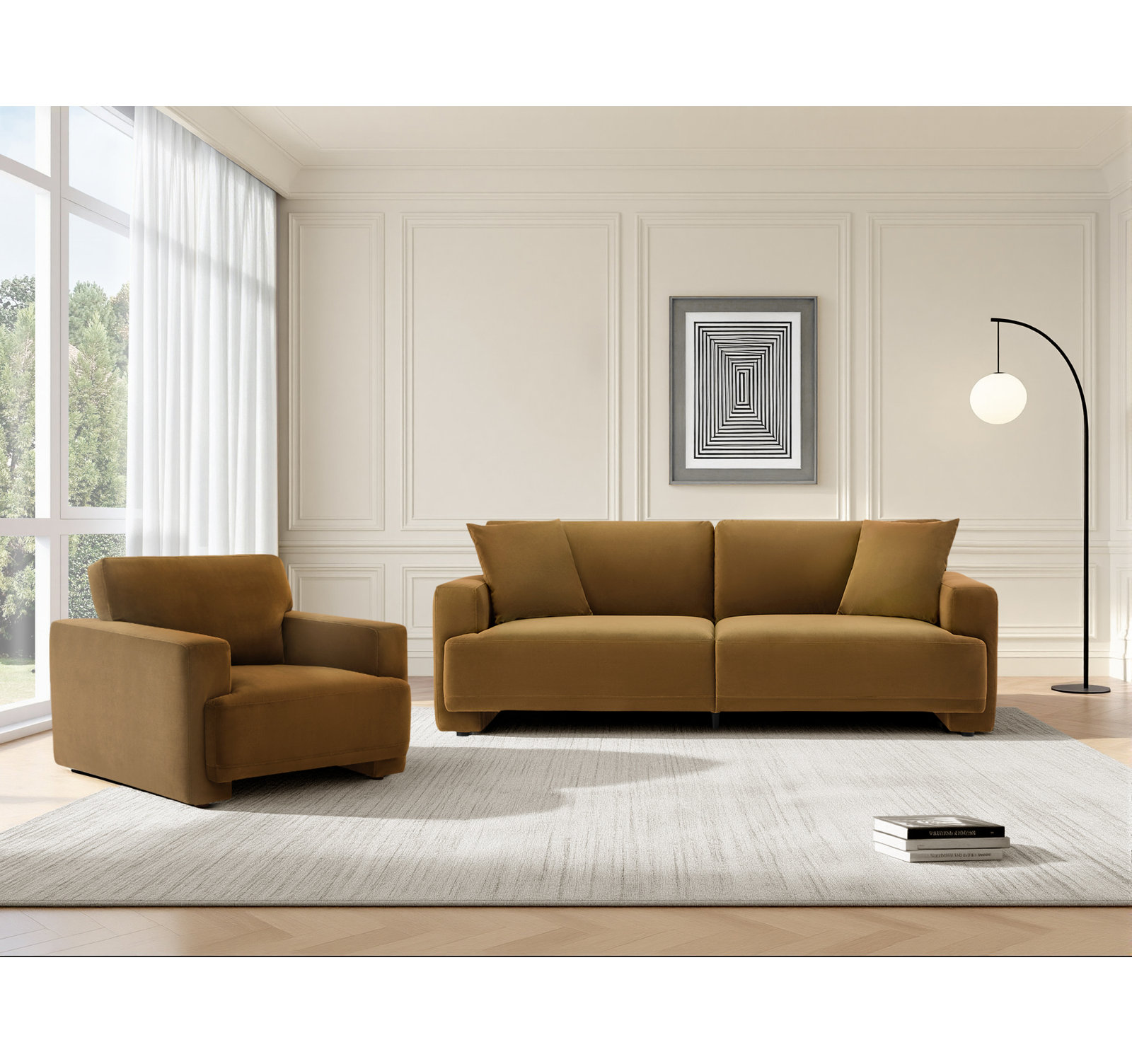 Ives 2-Piece Living Room Set, Soren Ochre Performance Velvet