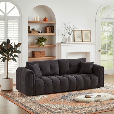 Modern Style 91.5" Tufted Chenille Upholstered Sofa with Round Arms,Oversized Comfort for Living Room