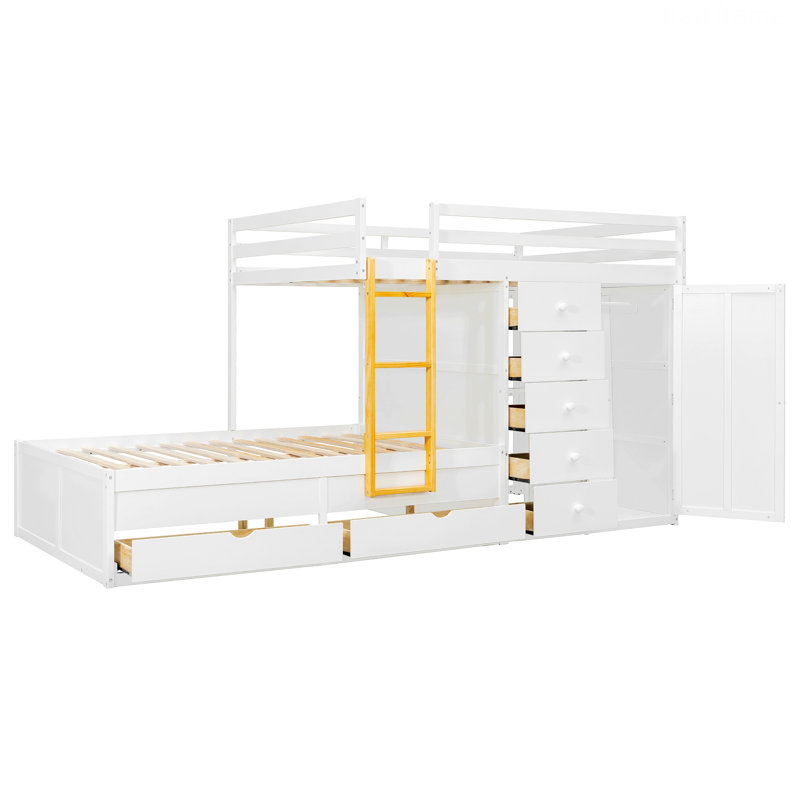 Cadre de lit contemporain pour la maison, lit superposé avec tiroirs et petite armoire