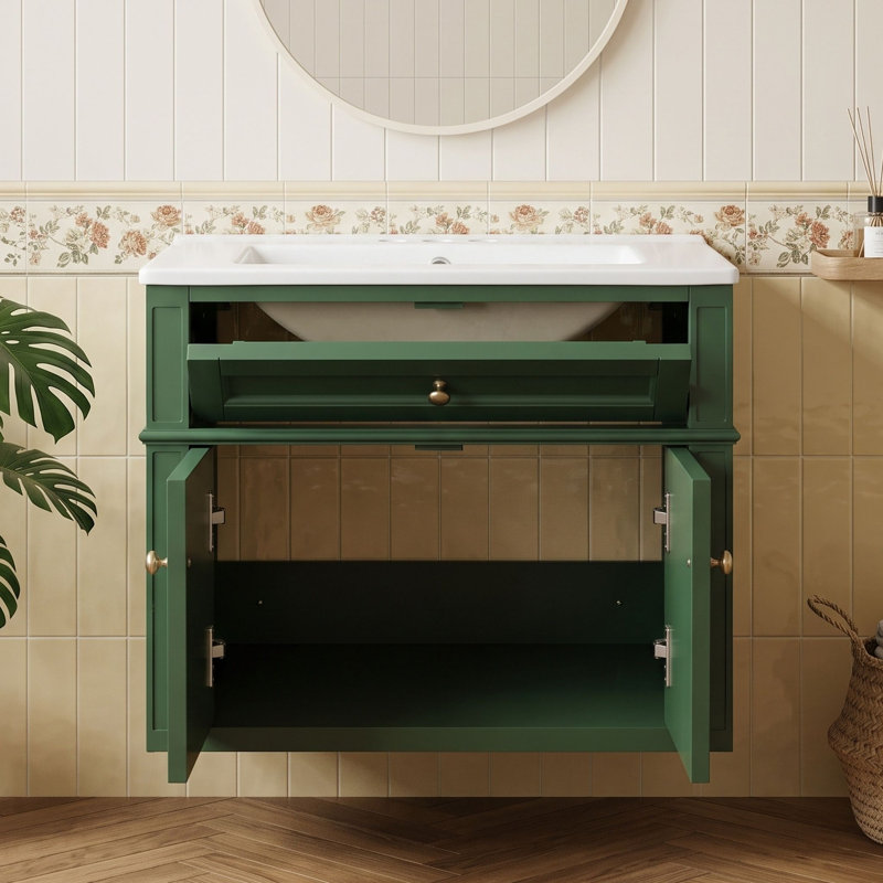 Meuble-lavabo mural avec lavabo en céramique, Green
