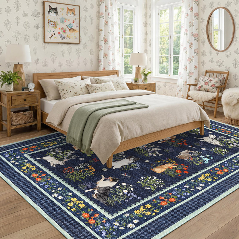Tapis lavable à la machine Whimsical, Bleu, 8 x 10 pi