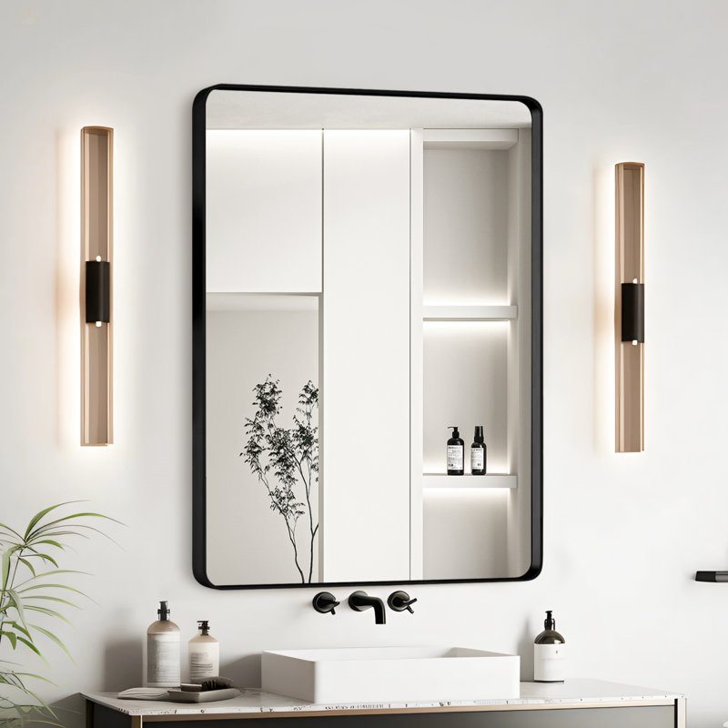 20X30 Inch Black Aluminium Frame Bathroom Mirror, Rectangle, 30.03" x 20.03"