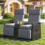 Double extérieur gris avec bois, repose-pieds réglable et fauteuil de patio toutes saisons, tissu, protection convenant au porche-673773226