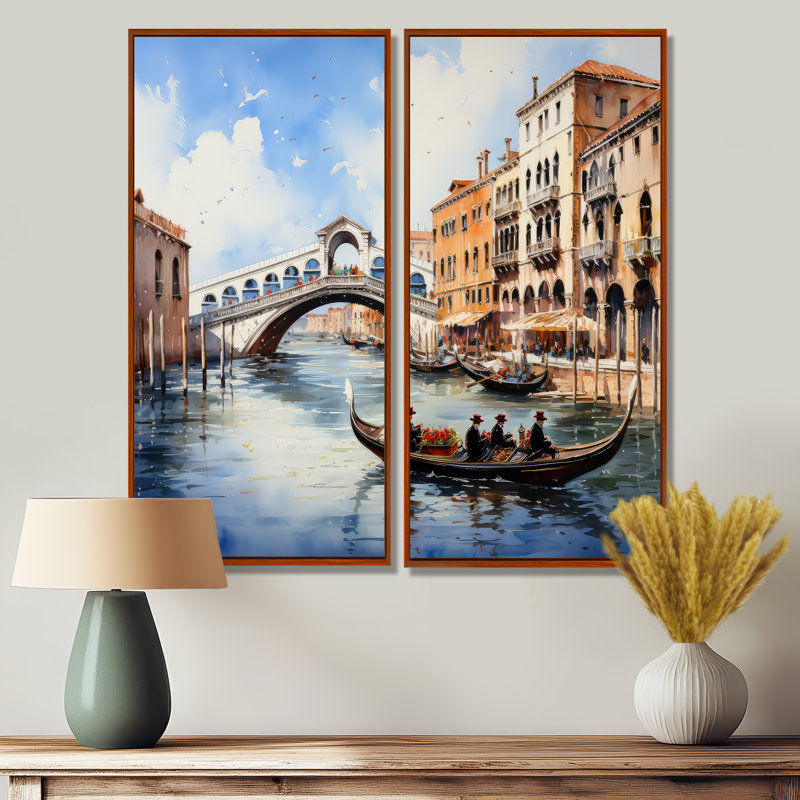 Italie, pont du Rialto, Ponte I - art mural beige, H 20 po x l 24 po, Impression encadrée flottante sans passe-partout, Brun