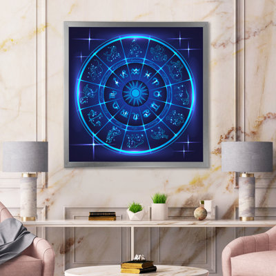 " Neon Deep Blue Horoscope Circle With Zodiac Signs "