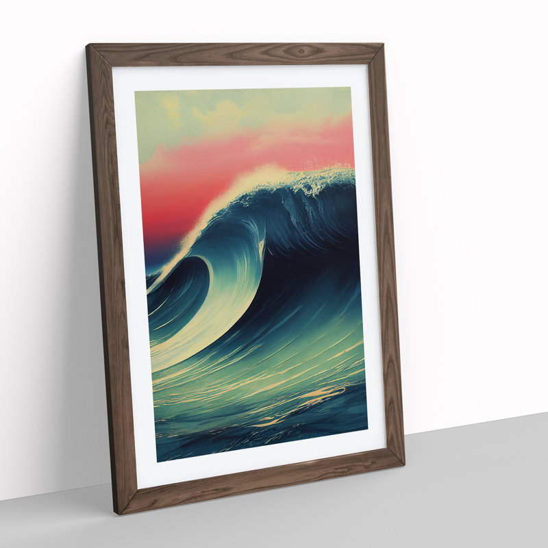 Sunset Ocean Wave No.3 - Single Picture Frame Print, 64cm H x 46cm W x 2cm D, Walnut Framed