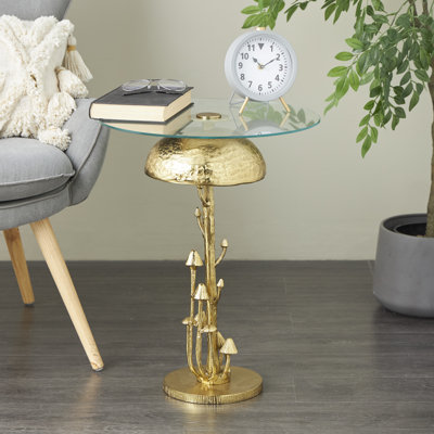 Table d'appoint en métal avec plateau en verre et plateau Jeng