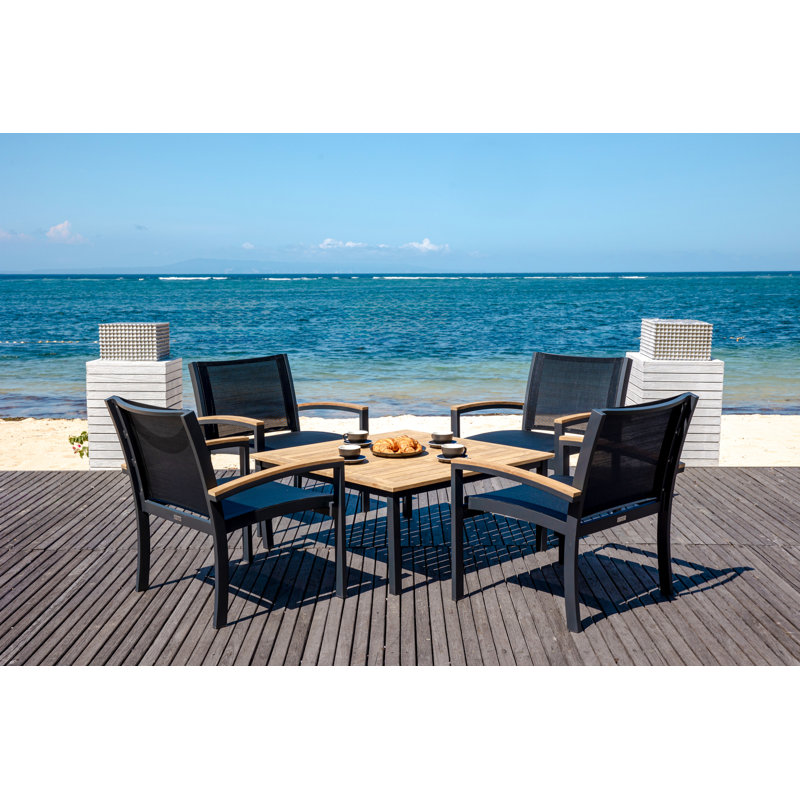 SoHo 42" Square Teak Aluminum Outdoor Coffee Table, Silver