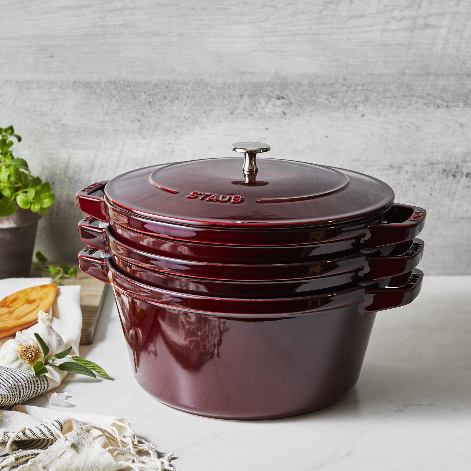 Staub La Cocotte 4-Piece Stackable Set, Grenadine