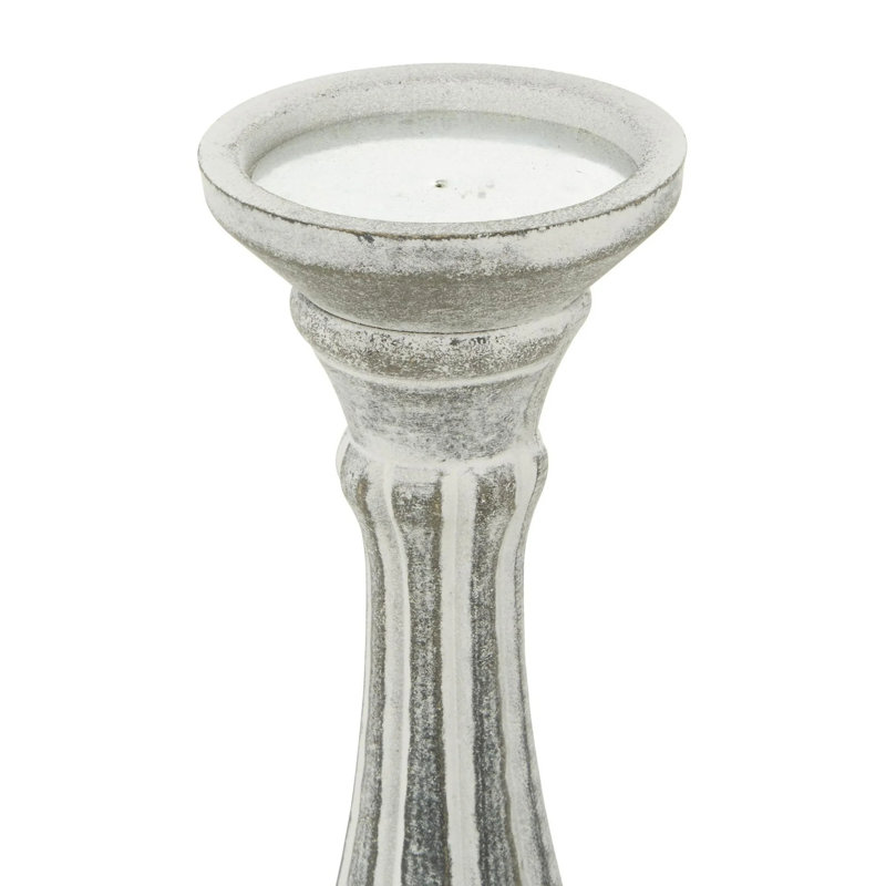 Traditional Gray Carved Wood Candle Holder