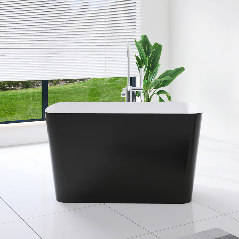 47'' Acrylic Freestanding Soaking Bathtub With Seat, Matte Black