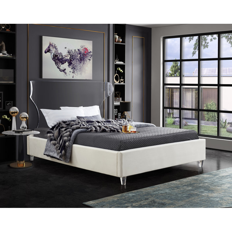Ulm Upholstered Platform Bed, Twin, Cream Velvet