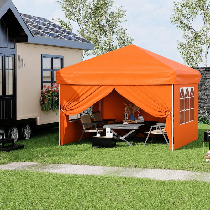 Auvent 10 x 10, 4 parois latérales, pavillon de jardin portatif avec protection UV UPF 50+, sac de transport et haubans, orange