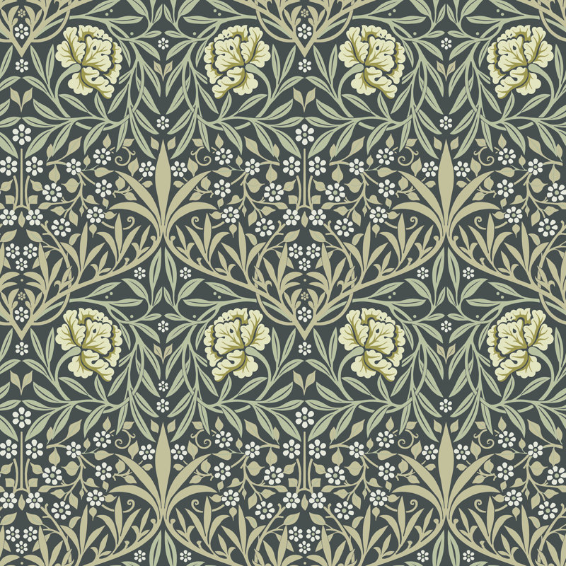 Oxford Union Sea Green Floral Vines Wallpaper, Blue