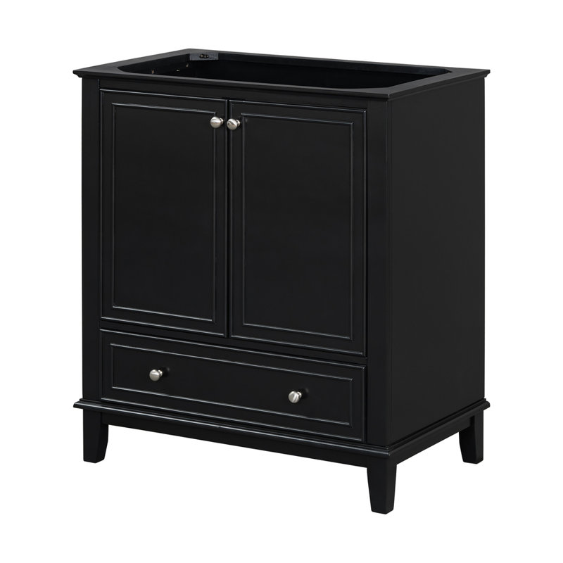 Base de meuble-lavabo 30 po seulement - Armoire à cadre en bois massif avec portes, tiroir séparable et tablette réglable (sans lavabo), noir
