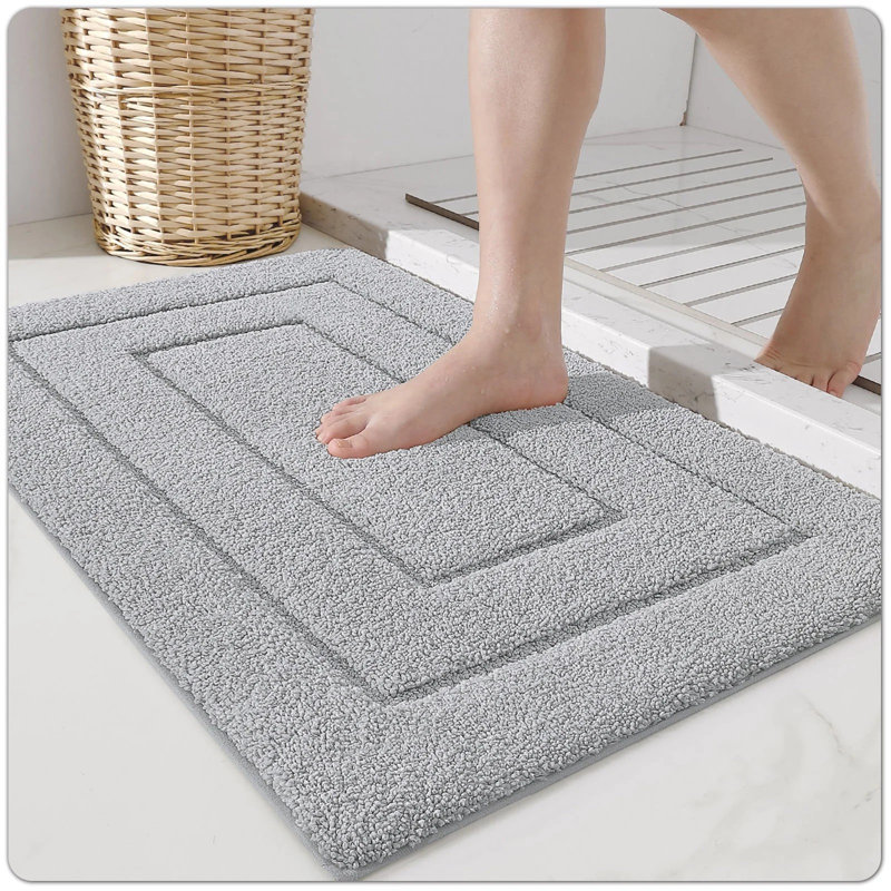 Waltz Bath Rug With Non-Slip Backing, Single - 24" L x 16" W, Light Gray