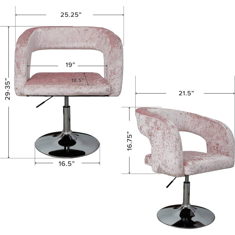 Fauteuil de coiffeuse moderne avec hauteur réglable Ronni, Rose