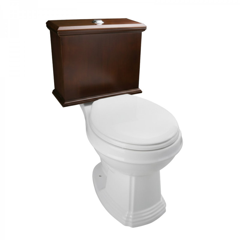 Toilette à réservoir bas avec cuve ronde à panneau plat en chêne foncé, Chêne foncé / blanc