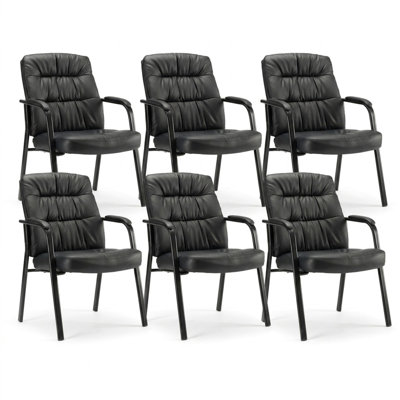 Set Of 6 Heavy Duty PU Leather Conference Chairs, Sturdy Reception Seating