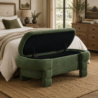 Chenille Storage Bench with Hidden Compartment