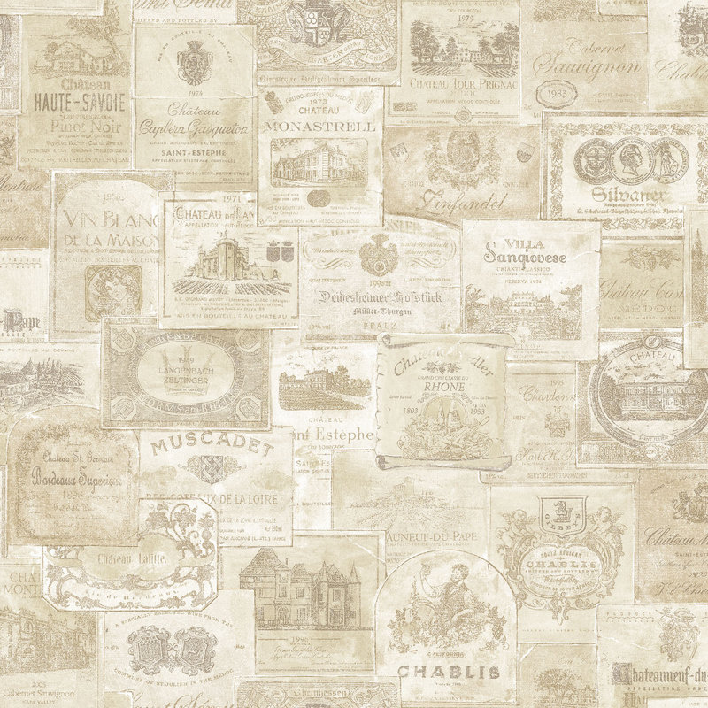 Nostalgie Wine Labels Wallpaper Roll, Beige