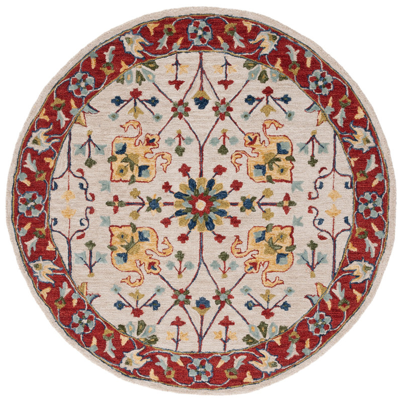 Argonaut Micro-Loop 386 Area Rug In Ivory/Red, Round 5'