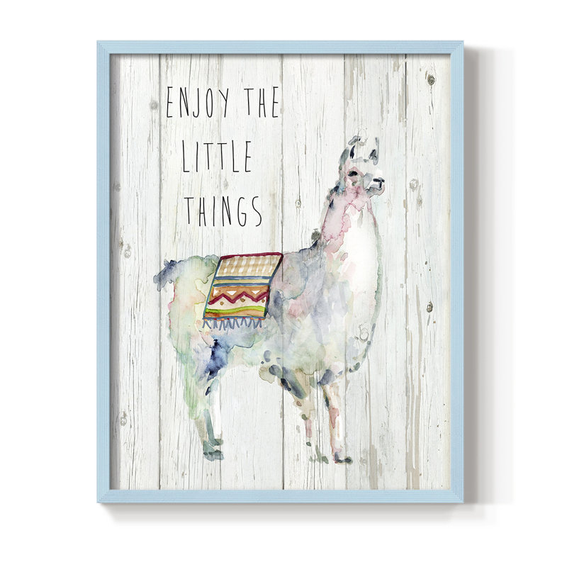 «Llama Little Things», reproduction encadrée - bois massif, Cadre bleu, H 10 po x l 8 po