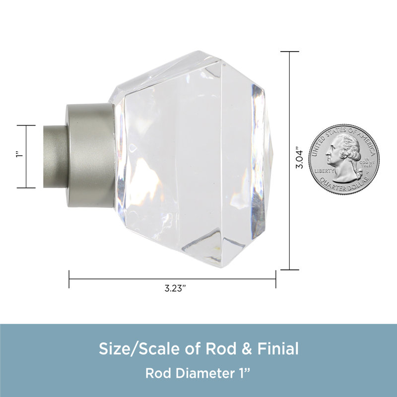 Brushed Nickel Curtain Rod with Acrylic Diamond Finials, 66"-120"