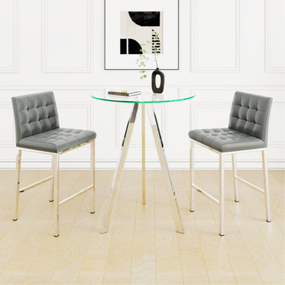 Conception minimaliste en tissu de polyuréthane, pieds en métal galvanisé, plateau de table rond en verre trempé