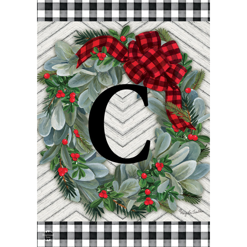 Hiver, couronne, monogramme, lettre C, drapeau de jardin