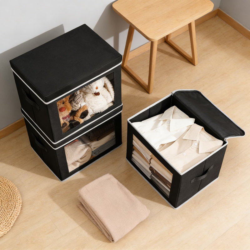 Large Fabric Storage Bins With Lids And Clear Windows, 4-Pack Foldable Closet Organizer Bins With Handles For Clothes, Towels, And Home Organization