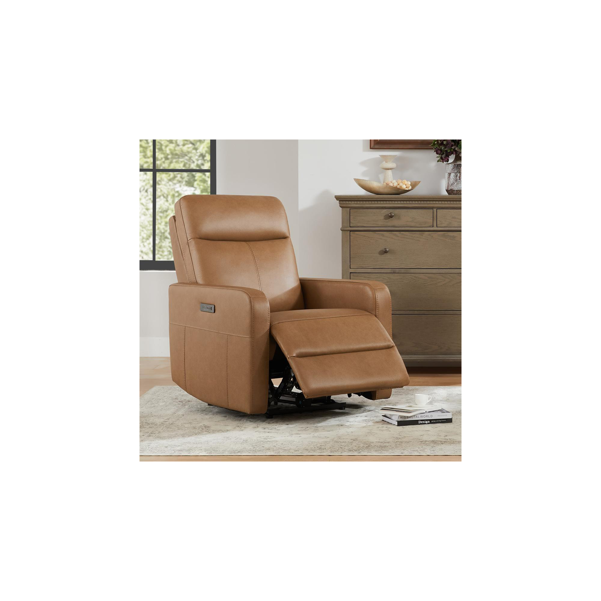 Leena Genuine Leather Power Recliner, York Butternut Top Grain Genuine Leather