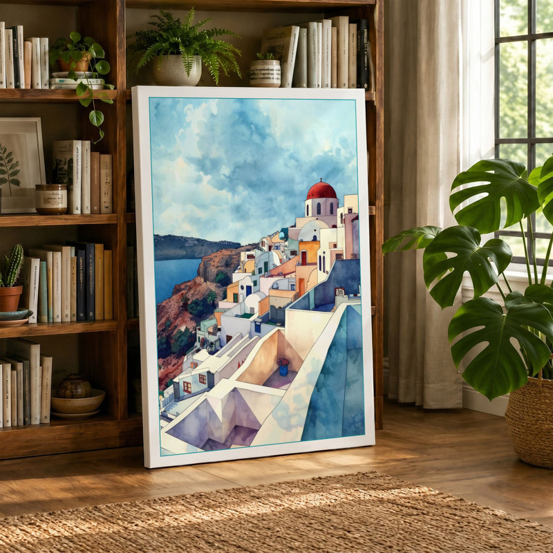 Mediterranean Clifftop Coastal - Wrapped Canvas, 18x12 - 45.7 x 30.5 cm, Black Border