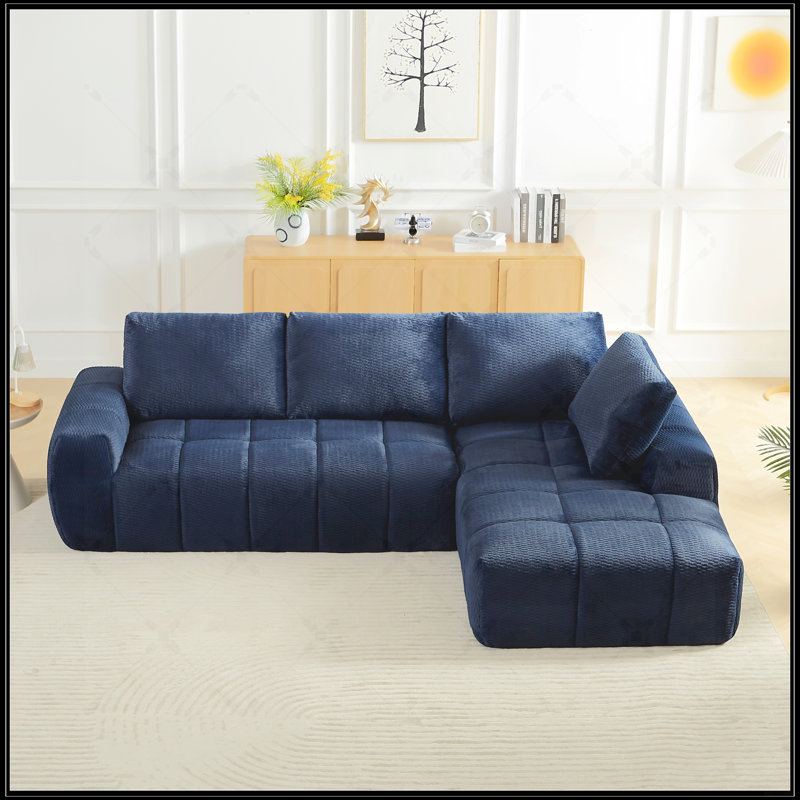 Canapé modulaire surdimensionné en L FAUX FUR, Imitation fourrure bleu foncé