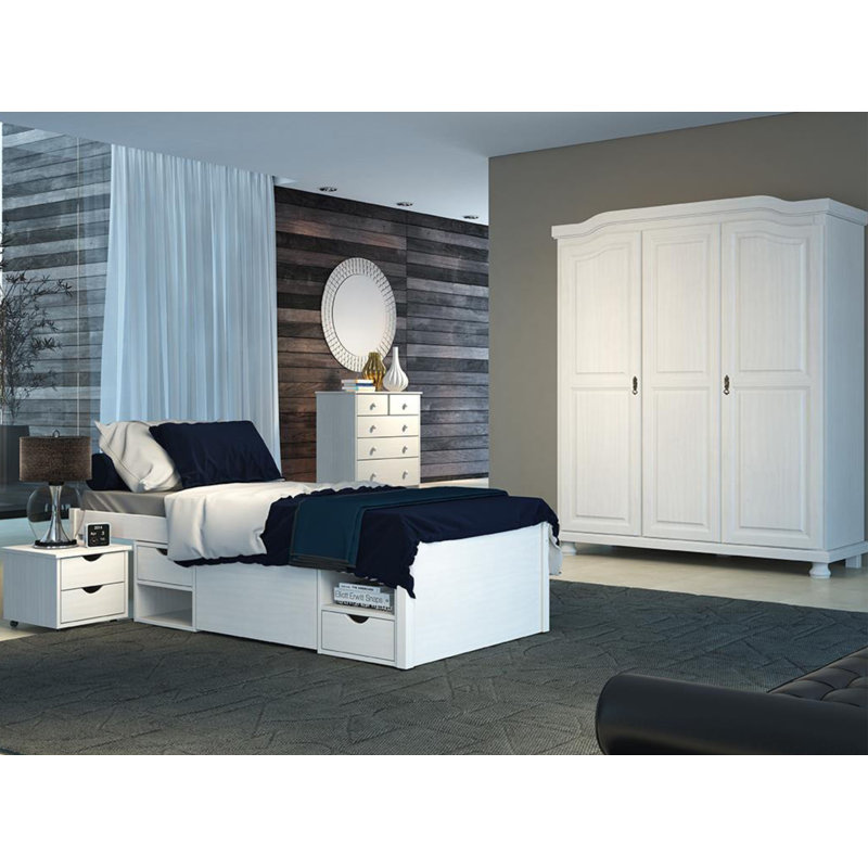 Chamarion Solid Wood Bed, 90 x 200cm, White