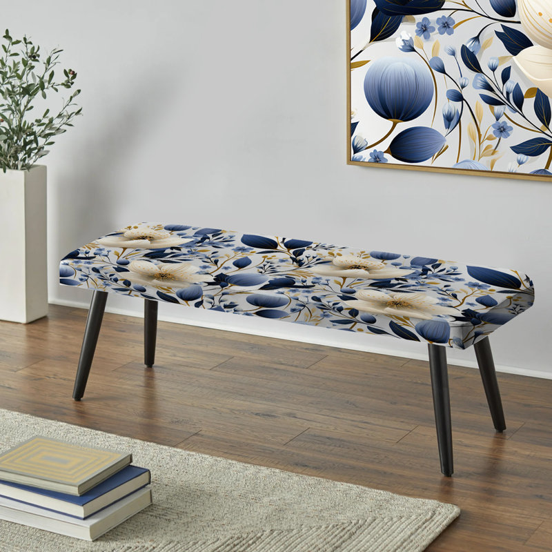 Banc rembourré à fleurs bleu et blanc Mystic Reverie Blooming Delights I