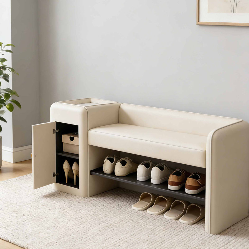 Banc de rangement pour chaussures Engelhardt, H 21,65 po x l 39,37 po x P 15,75 po, Crème