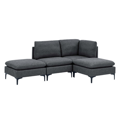Linen Modular Sectional Sofa with Black Metal Legs
