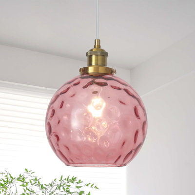  Luminaire suspendu simple en forme de globe rouge rustique moderne à 1 lumière de 8 po avec abat-jour en verre Joulane, éclairage de cuisine de ferme avec douille E26 pour la cuisine, le salon, la salle à manger