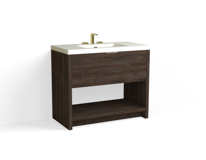 Vista 42" W Freestanding Single Bathroom Vanity, White Matte, Charred/Satin Brass, 8" Widespread