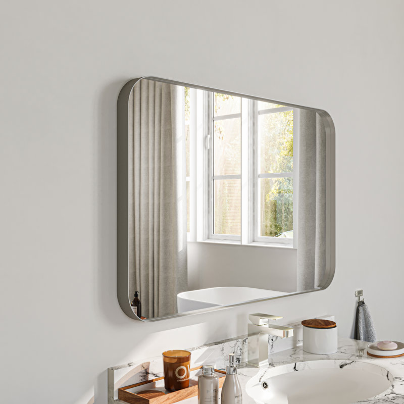 Tahleek Bathroom Aluminum Framed Rectangle Wall Mirror, 24" x 36", Silver