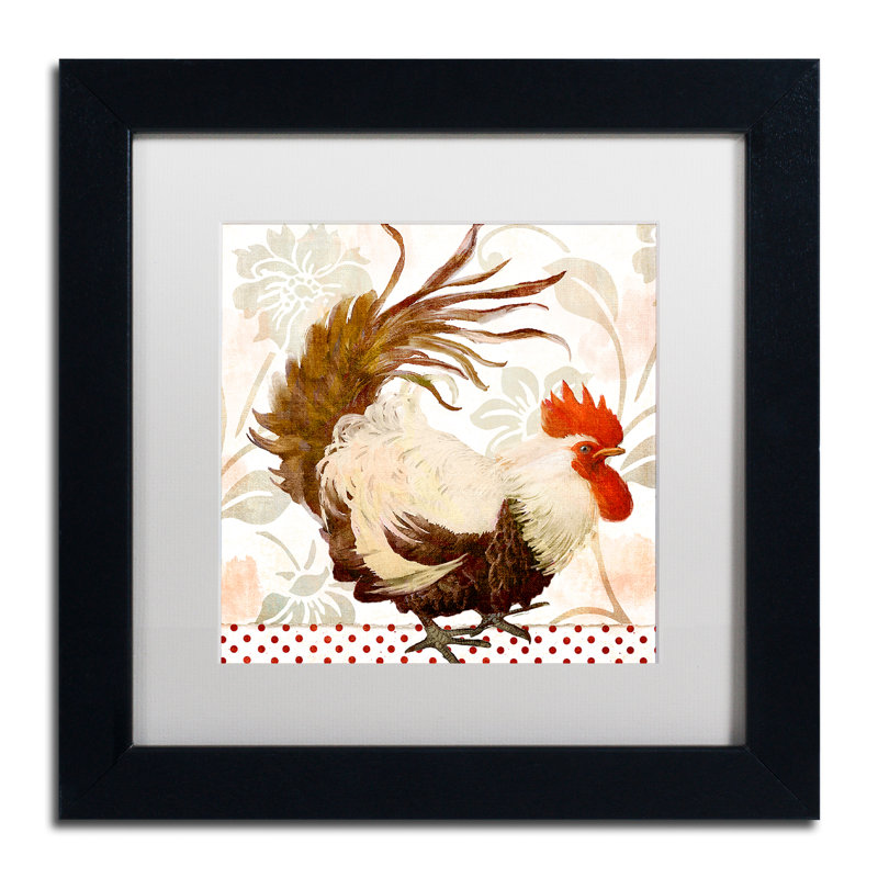 Jadaya «Rooster Damask II», impression encadrée, H 11 po x l 14 po x P 0,5 po, Blanc